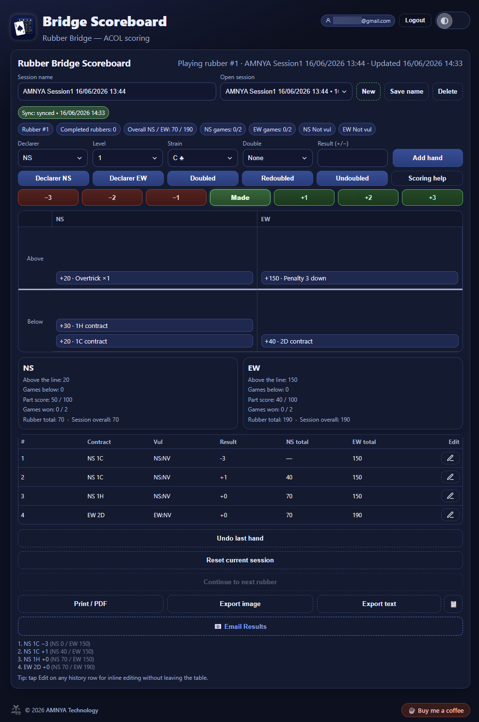 Bridge Scoreboard screenshot