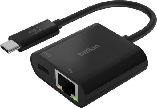 Belkin USB-C to Ethernet Adapter + Charge (60W Passthrough Power for Connected Devices, 1000 Mbps Ethernet Speeds)